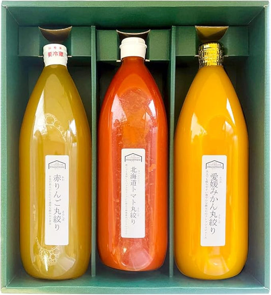 むーむー ジュース ギフト トマトと青森産りんご、愛媛産みかん 丸しぼり 1L 3種類入り 無添加