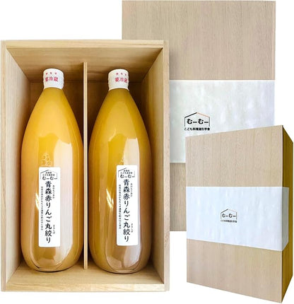 むーむー ジュース ギフト 青森産赤りんご 1L2本入り 桐箱入り 無添加